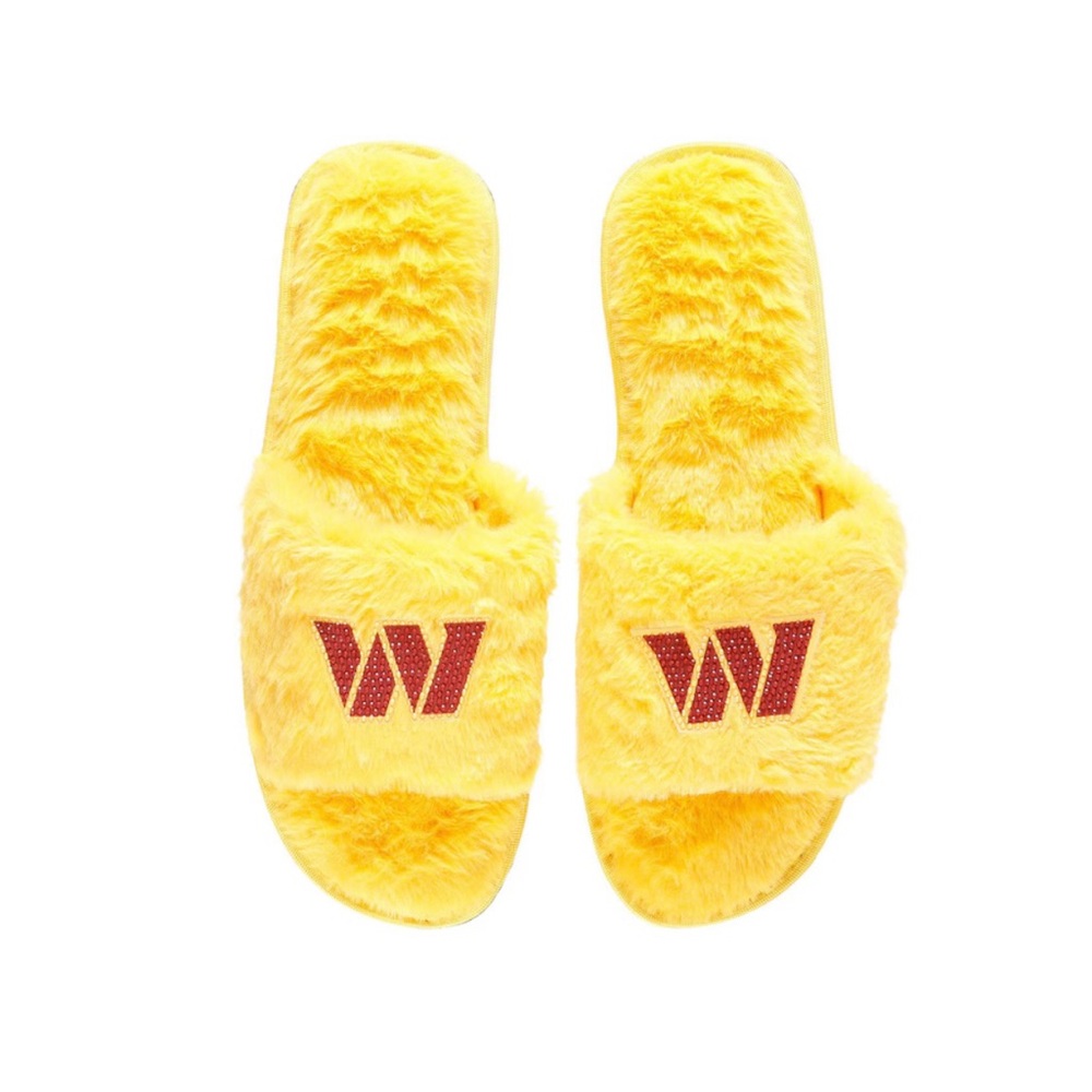Washington Commanders FOCO Women's Rhinestone Fuzzy Slippers - Gold